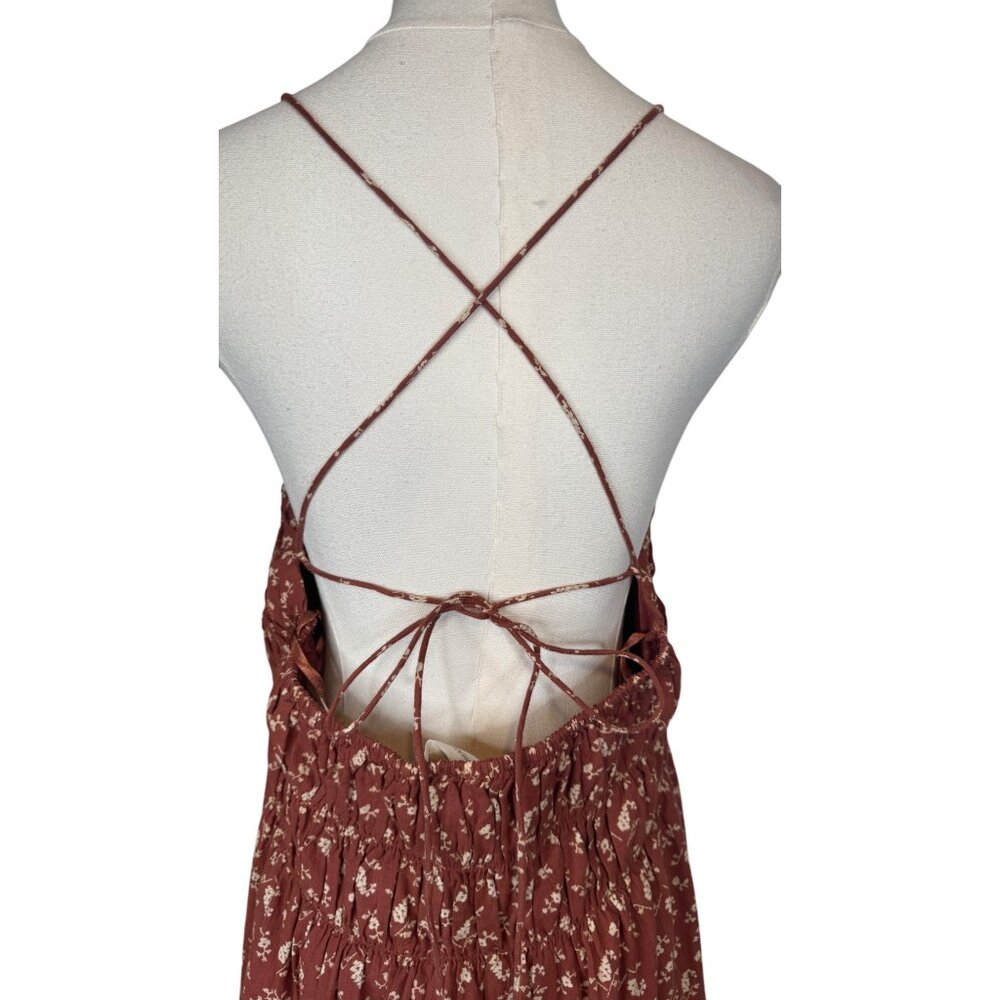 NWT Treasure & Bond L Rust/Mauve Floral Maxi Dress Adjustable Straps Open Back - Picture 6 of 16